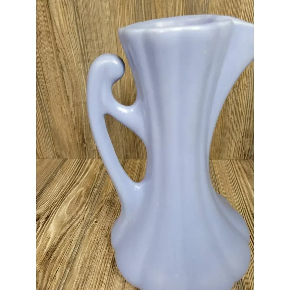 Vintage Camark Pottery Pitcher Periwinkle Blue Ribbed Art Deco Ceramic Ewer Vase